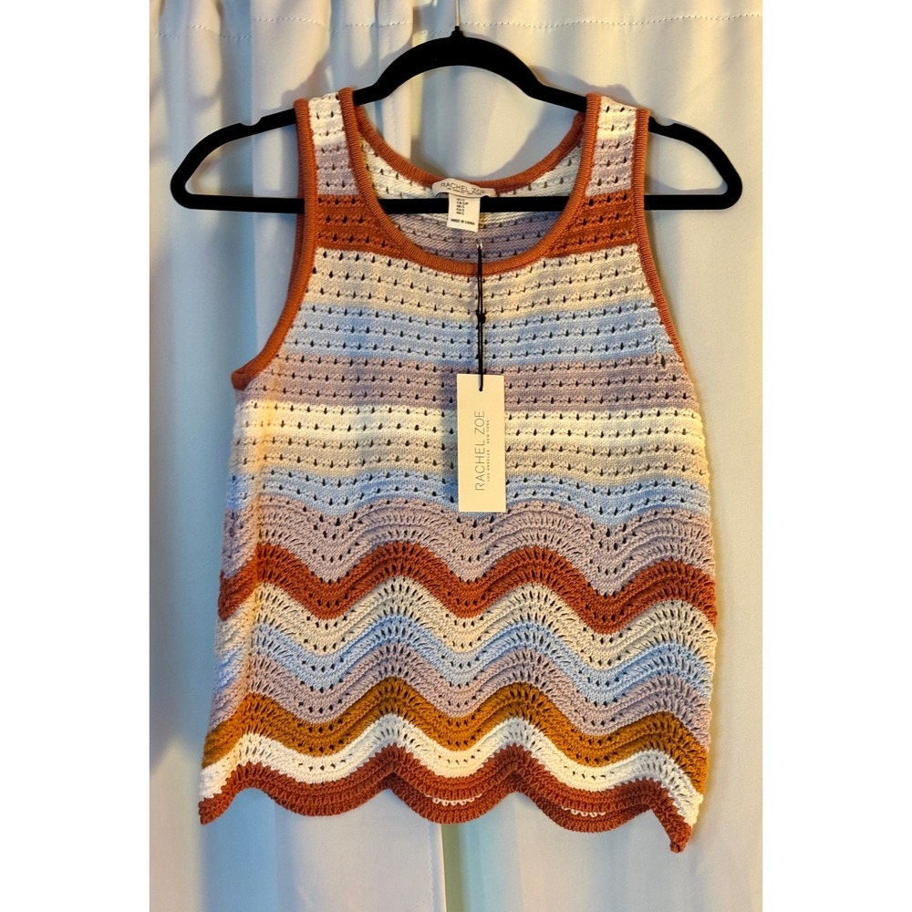 Rachel Zoe Crochet Wave Tank Top in Rust, Cream & Light Blue